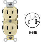 Leviton 15A Ivory Shallow Commercial Grade 5-15R Duplex Outlet Image 1