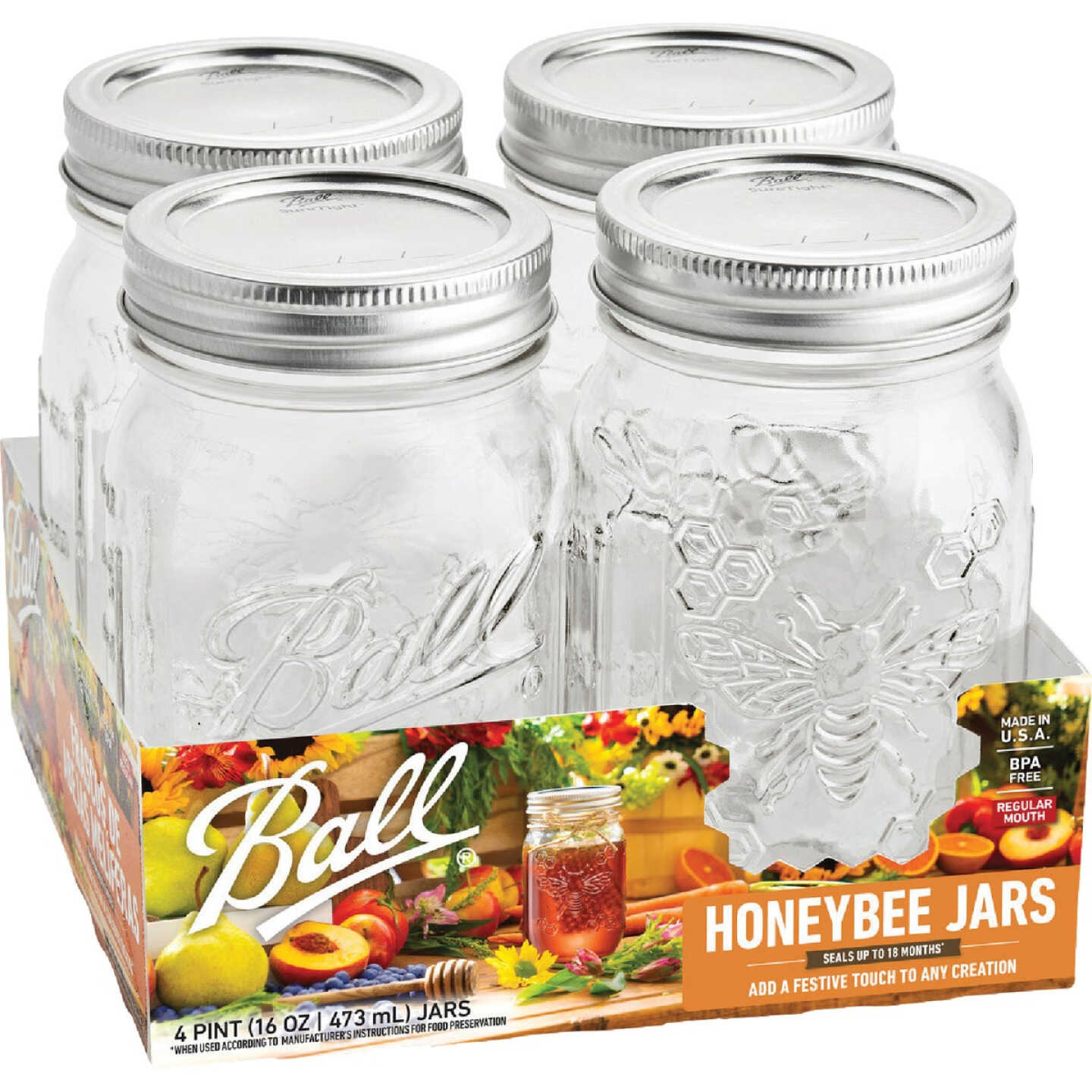 Ball 16 Oz. Regular Mouth Honeybee Jar (4-Pack) - Close's Lumber